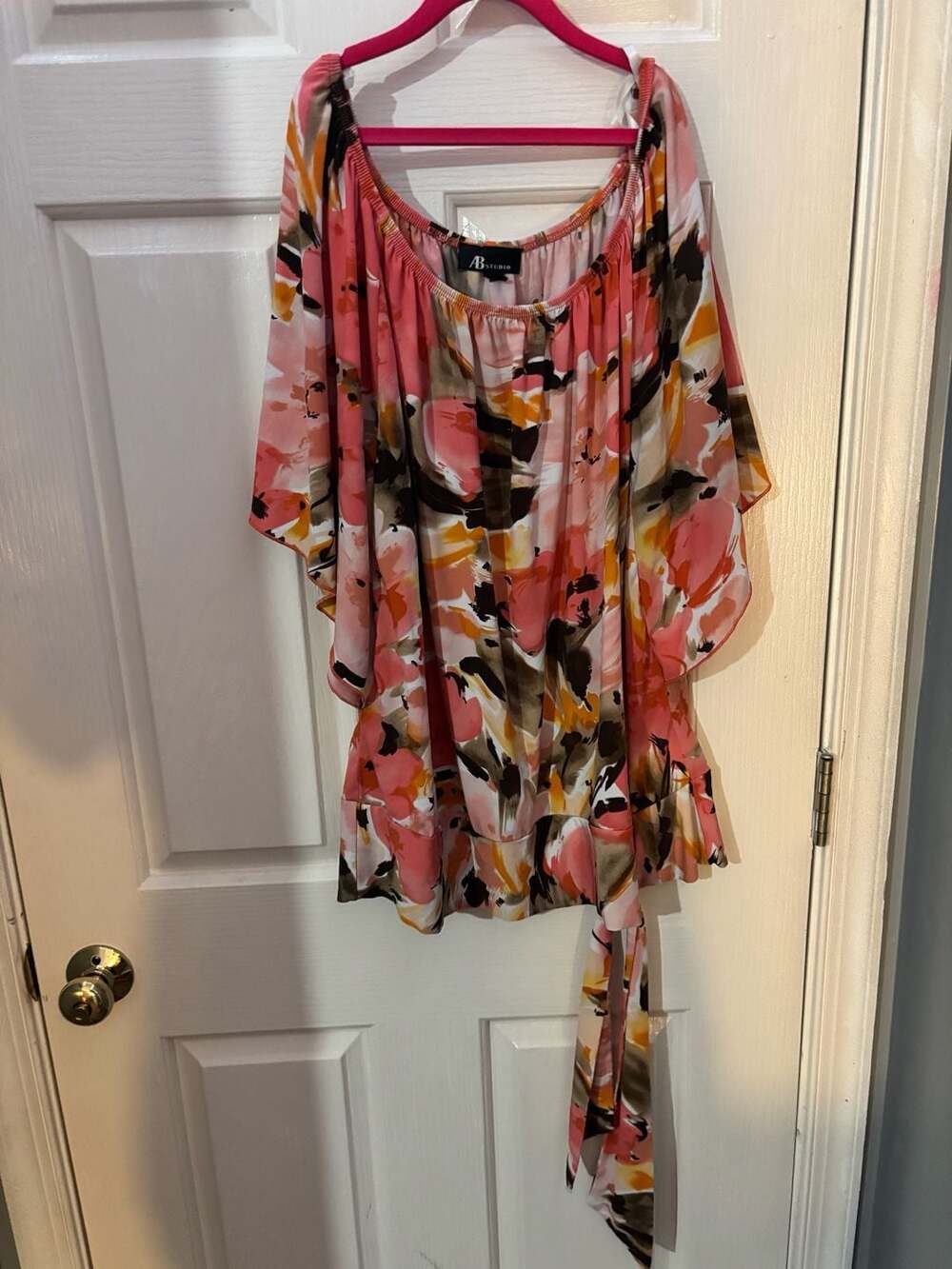 AB Studio Womens Pink Abstract Floral Print Off-the-Shoulder Blouse X